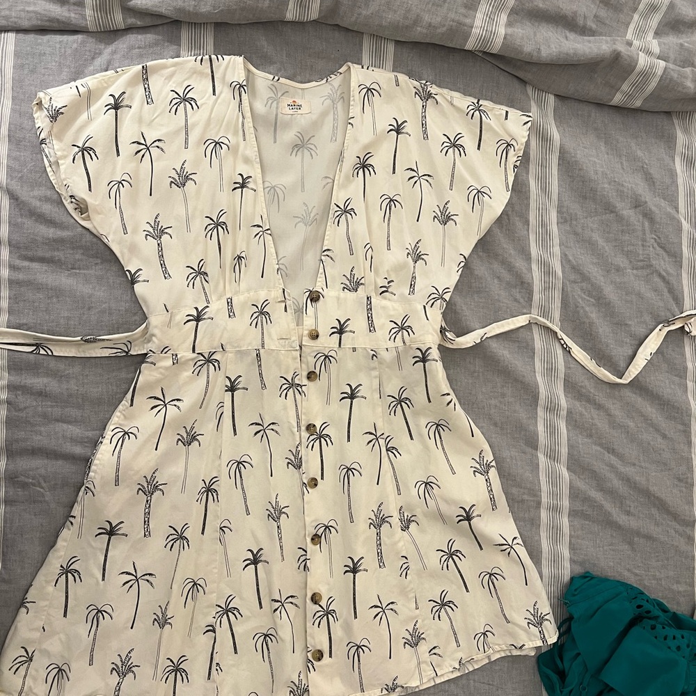 Marine Layer Cream Palm-Print Mini Dress